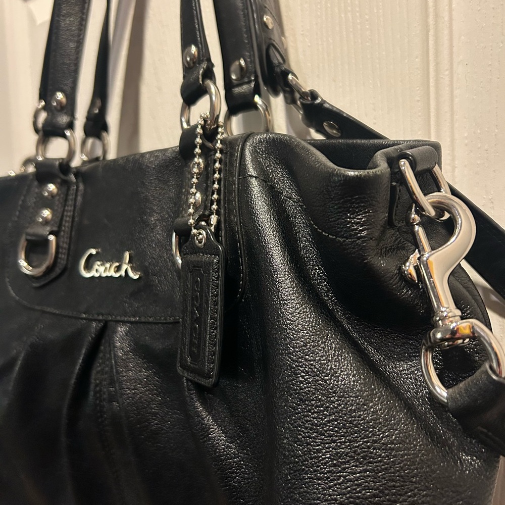 Coach Ashley Black Leather Carryall Satchel F15513 - Picture 2 of 5